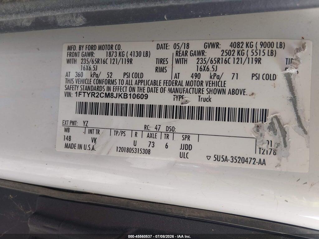 1FTYR2CM8JKB10609 2018 FORD TRANSIT-250 photo no. 9
