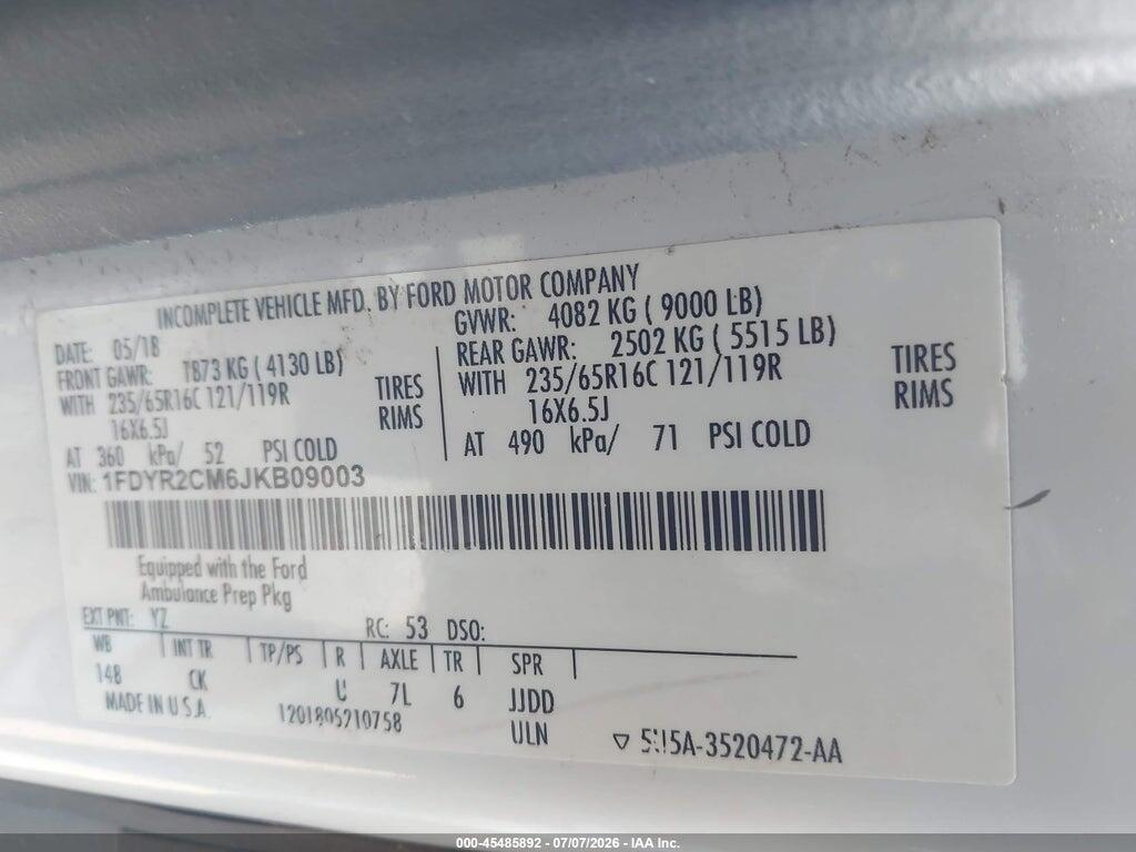 1FDYR2CM6JKB09003 2018 FORD TRANSIT-250 photo no. 9