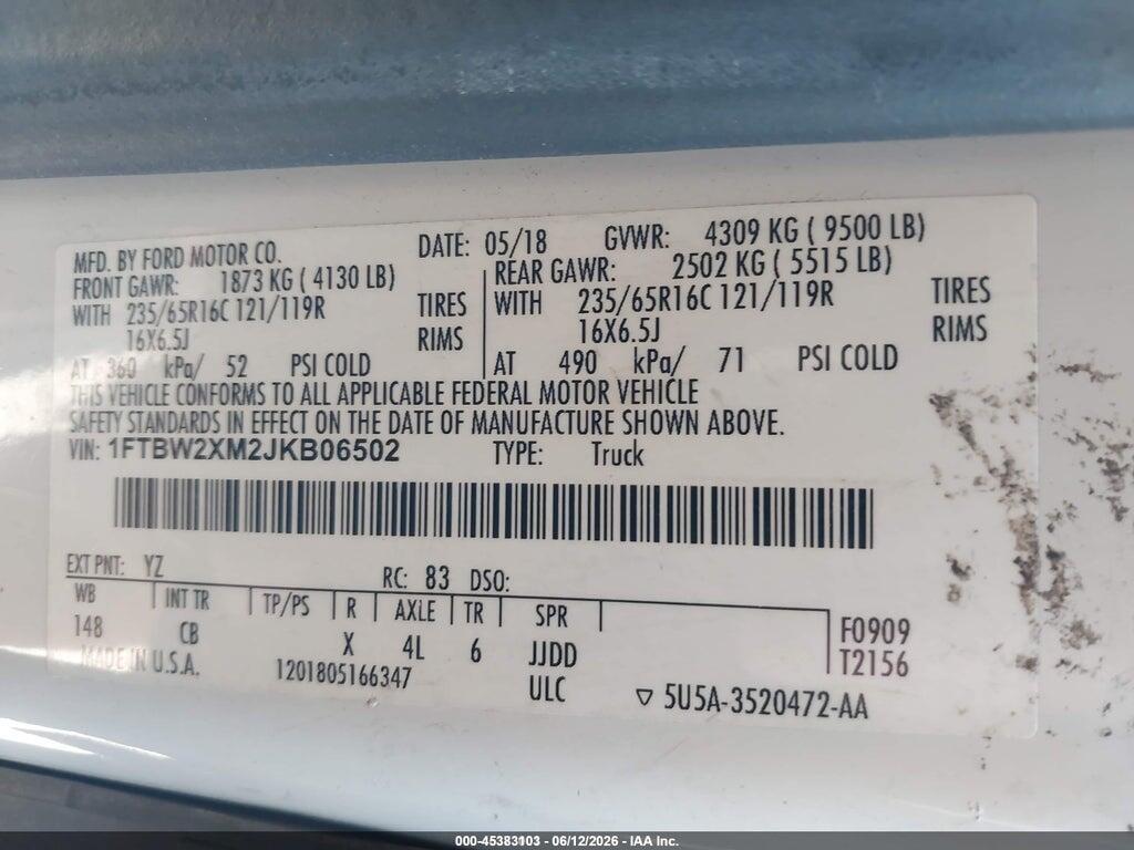 1FTBW2XM2JKB06502 2018 FORD TRANSIT-350 photo no. 9