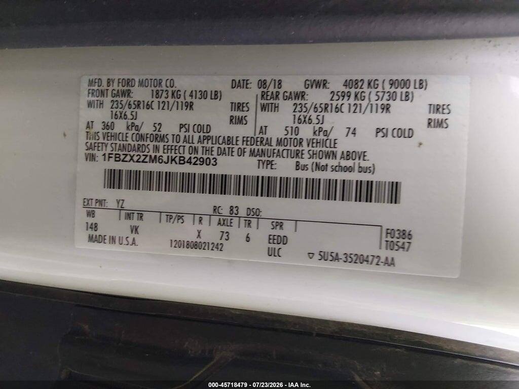 1FBZX2ZM6JKB42903 2018 FORD TRANSIT-350 photo no. 9