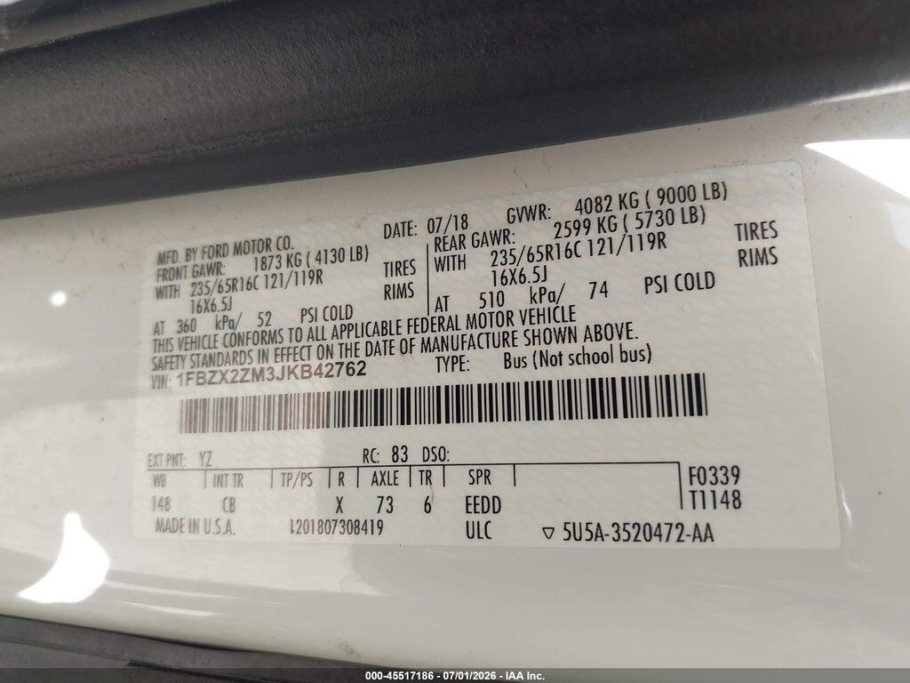 1FBZX2ZM3JKB42762 2018 FORD TRANSIT-350 photo no. 9