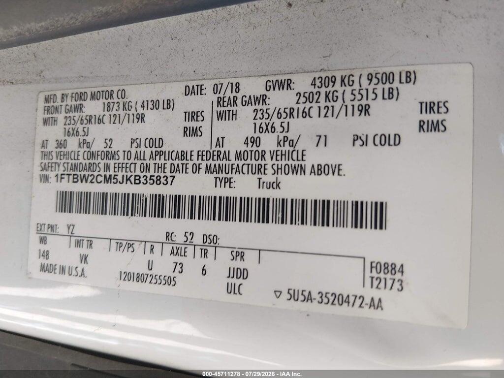 1FTBW2CM5JKB35837 2018 FORD TRANSIT-350 photo no. 4