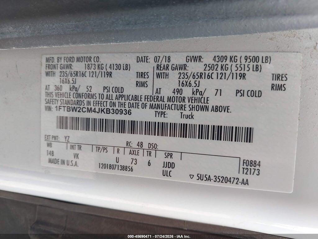 1FTBW2CM4JKB30936 2018 FORD TRANSIT-350 photo no. 4