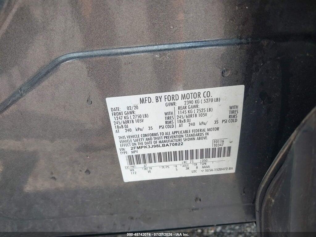 2FMPK3J98LBA70822 2020 FORD EDGE photo no. 9