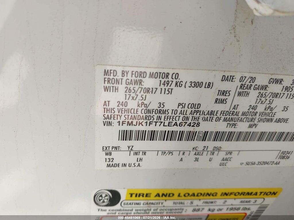 1FMJK1FT7LEA67428 2020 FORD EXPEDITION photo no. 9