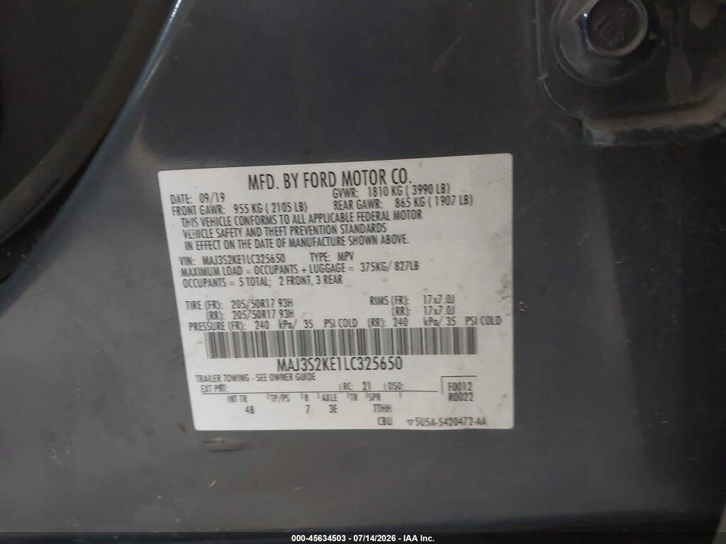 MAJ3S2KE1LC325650 2020 FORD ECOSPORT photo no. 9
