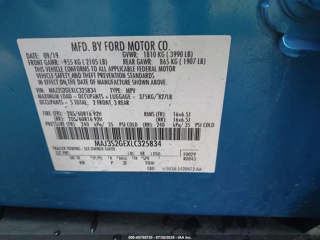 MAJ3S2GEXLC325834 2020 FORD ECOSPORT photo no. 9