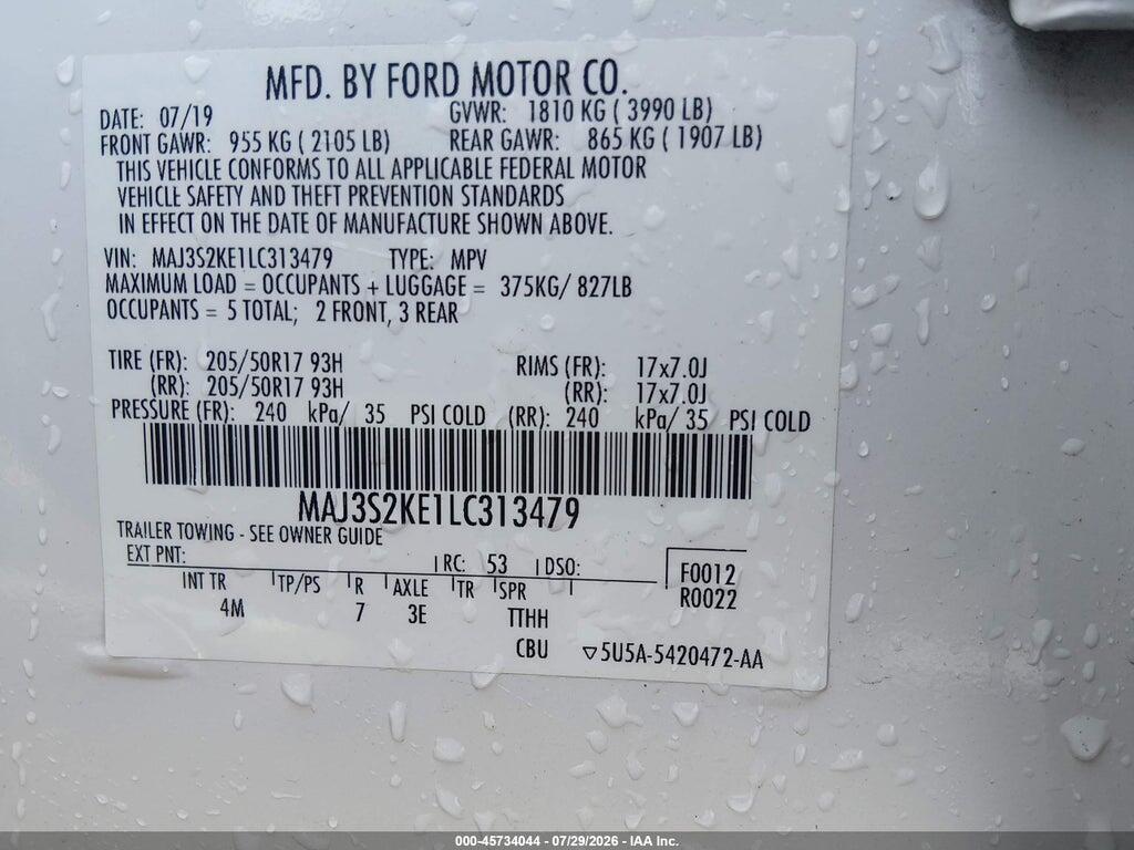 MAJ3S2KE1LC313479 2020 FORD ECOSPORT photo no. 9