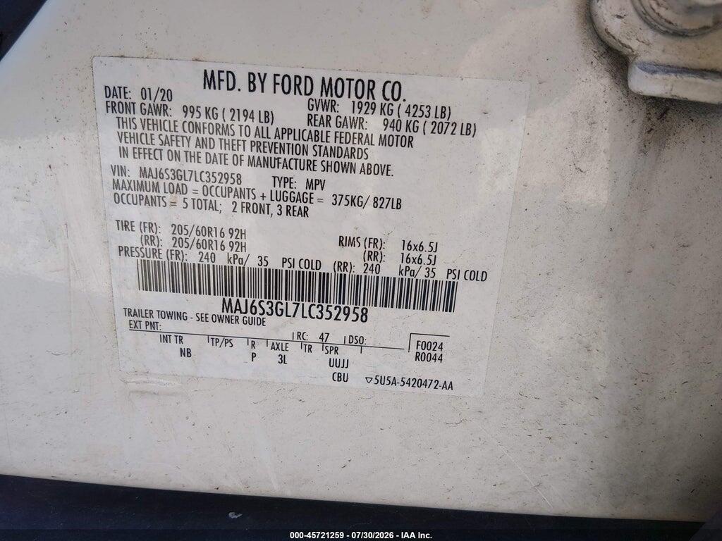 MAJ6S3GL7LC352958 2020 FORD ECOSPORT photo no. 9