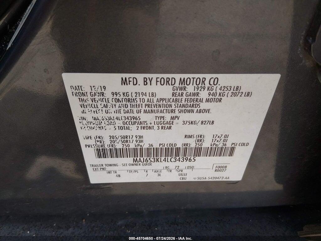 MAJ6S3KL4LC343965 2020 FORD ECOSPORT photo no. 9