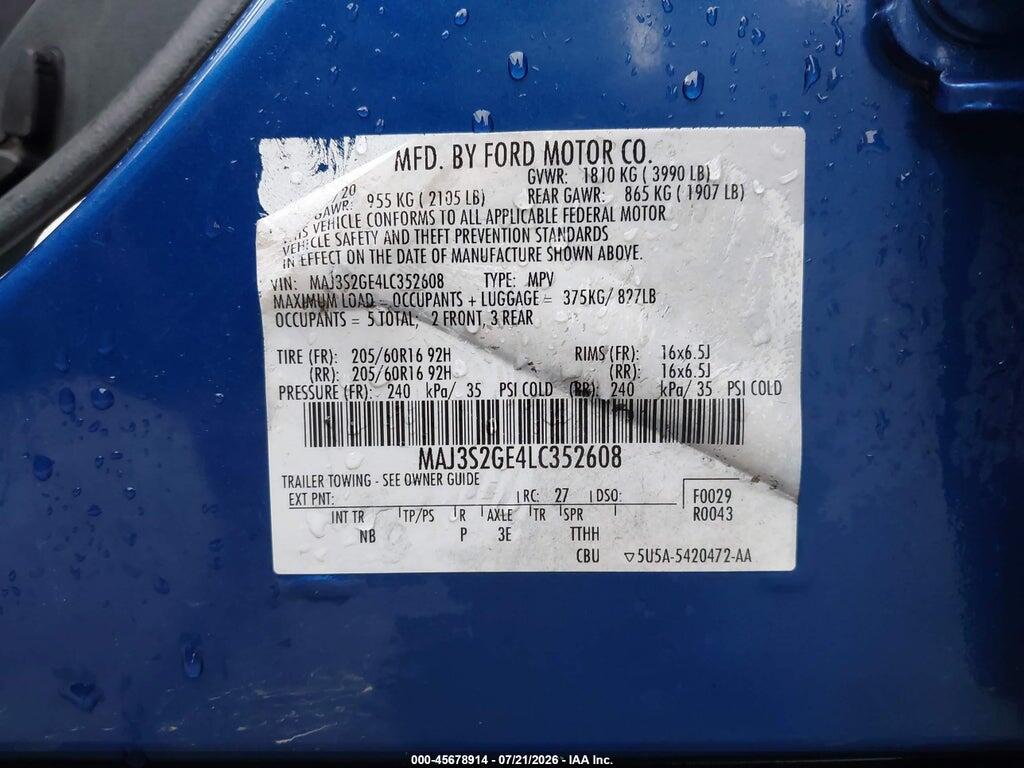 MAJ3S2GE4LC352608 2020 FORD ECOSPORT photo no. 9