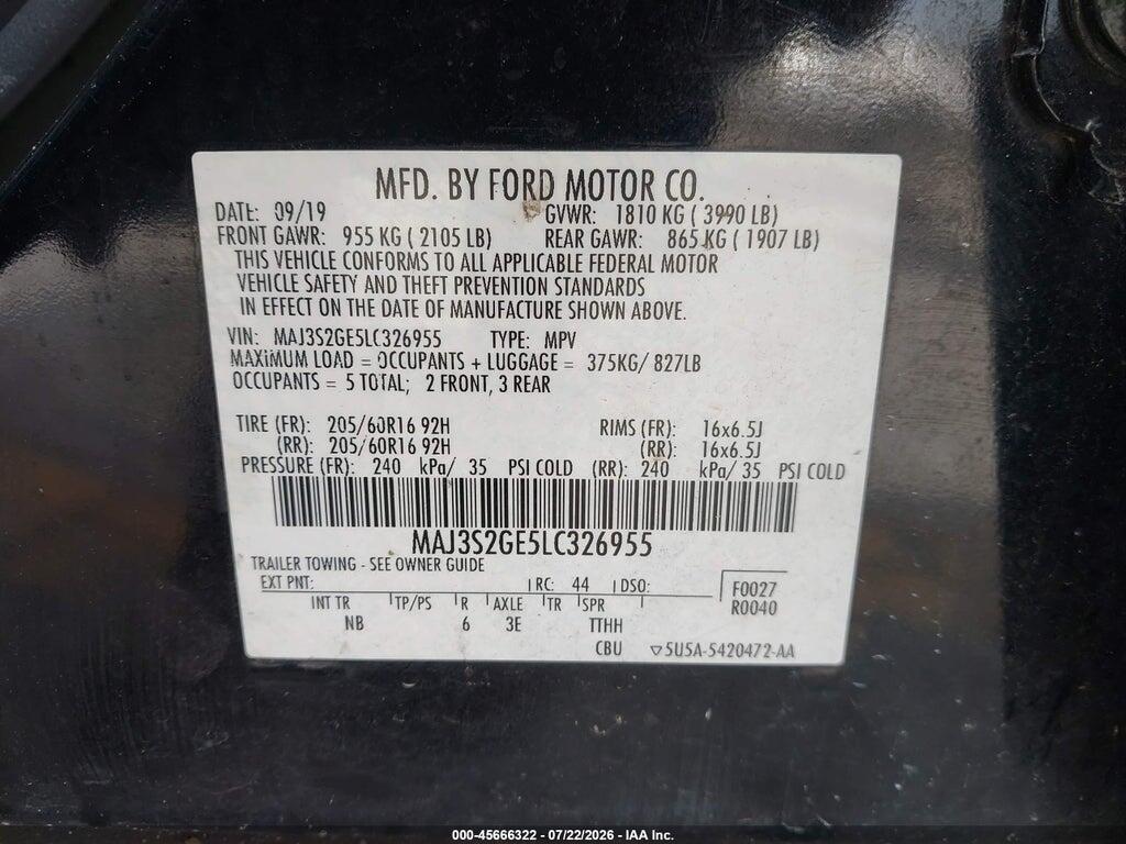 MAJ3S2GE5LC326955 2020 FORD ECOSPORT photo no. 9