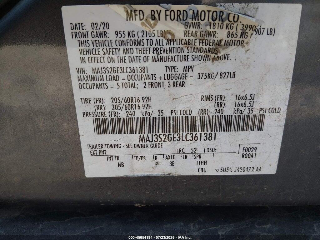 MAJ3S2GE3LC361381 2020 FORD ECOSPORT photo no. 9