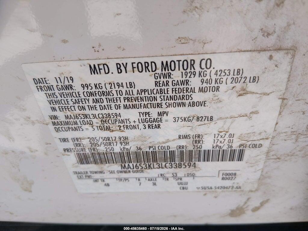 MAJ6S3KL3LC338594 2020 FORD ECOSPORT photo no. 9