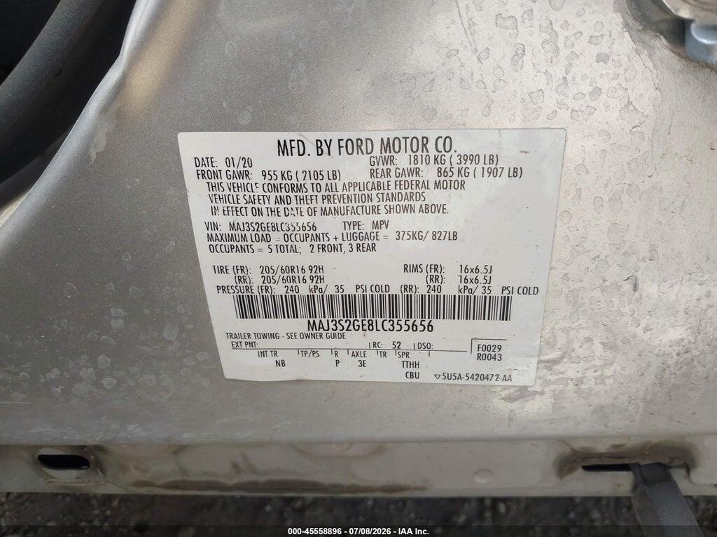 MAJ3S2GE8LC355656 2020 FORD ECOSPORT photo no. 9