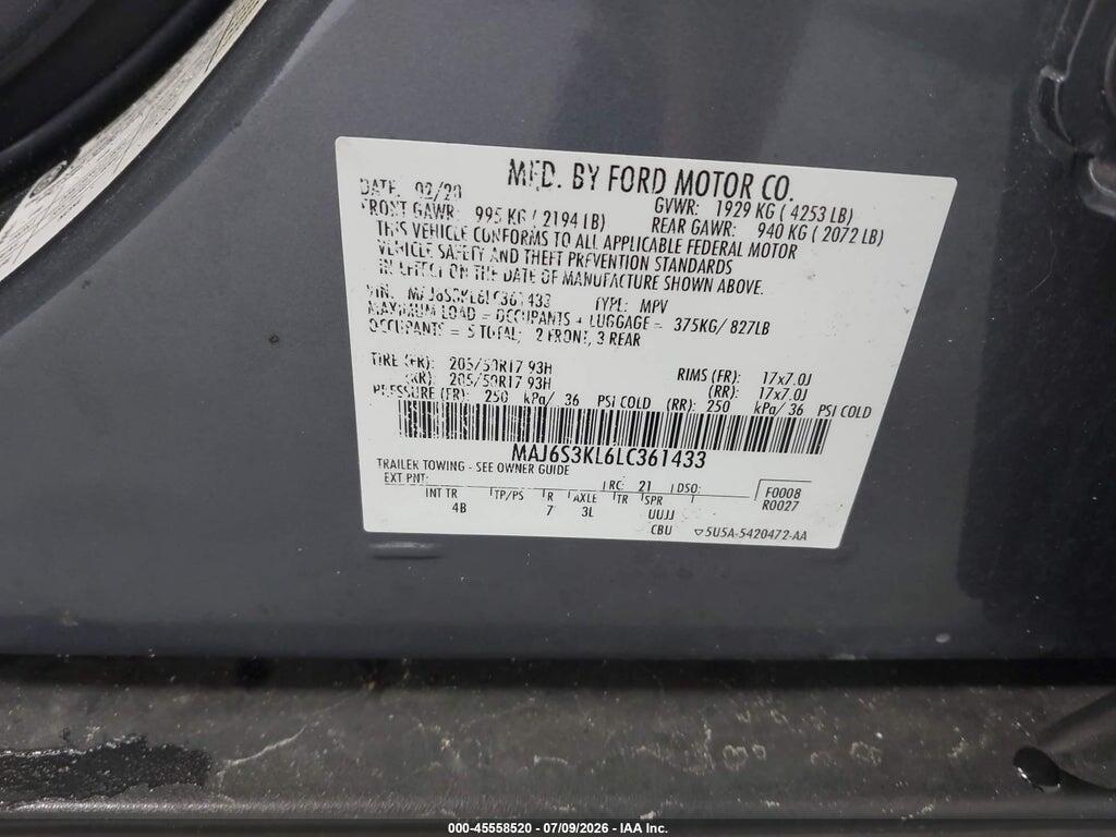MAJ6S3KL6LC361433 2020 FORD ECOSPORT photo no. 9