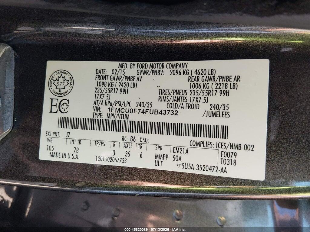 1FMCU0F74FUB43732 2015 FORD ESCAPE photo no. 9