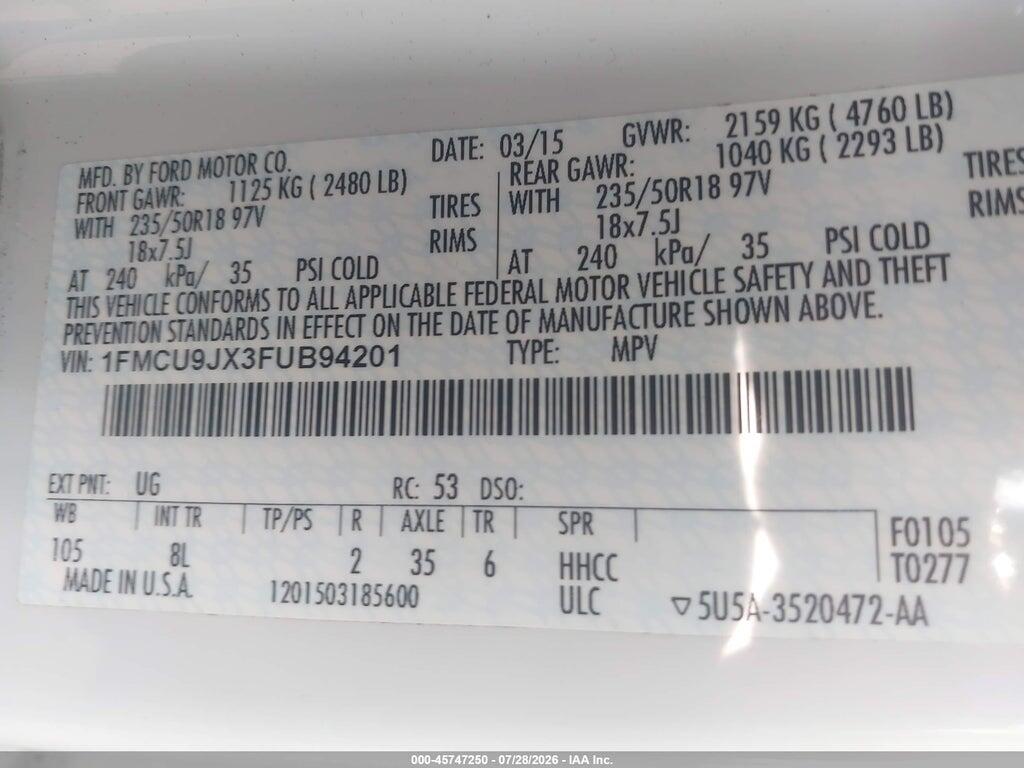 1FMCU9JX3FUB94201 2015 FORD ESCAPE photo no. 9