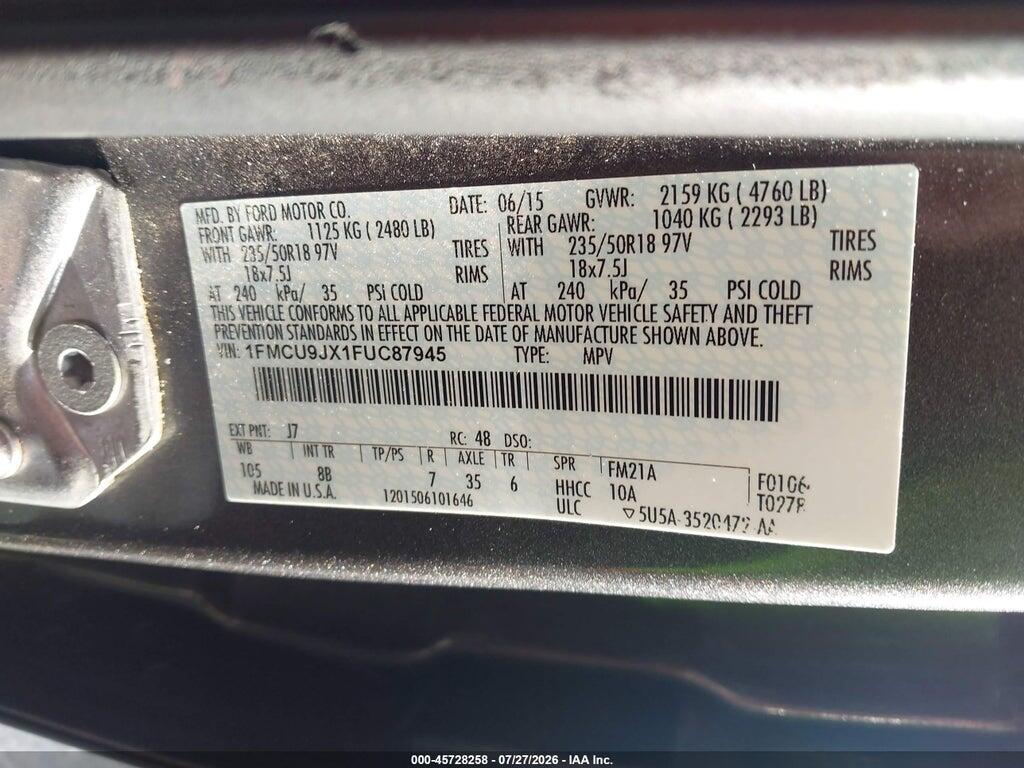 1FMCU9JX1FUC87945 2015 FORD ESCAPE photo no. 9