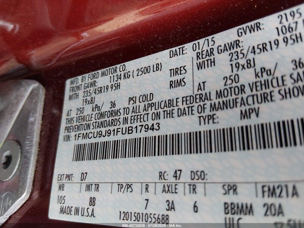 1FMCU9J91FUB17943 2015 FORD ESCAPE photo no. 9