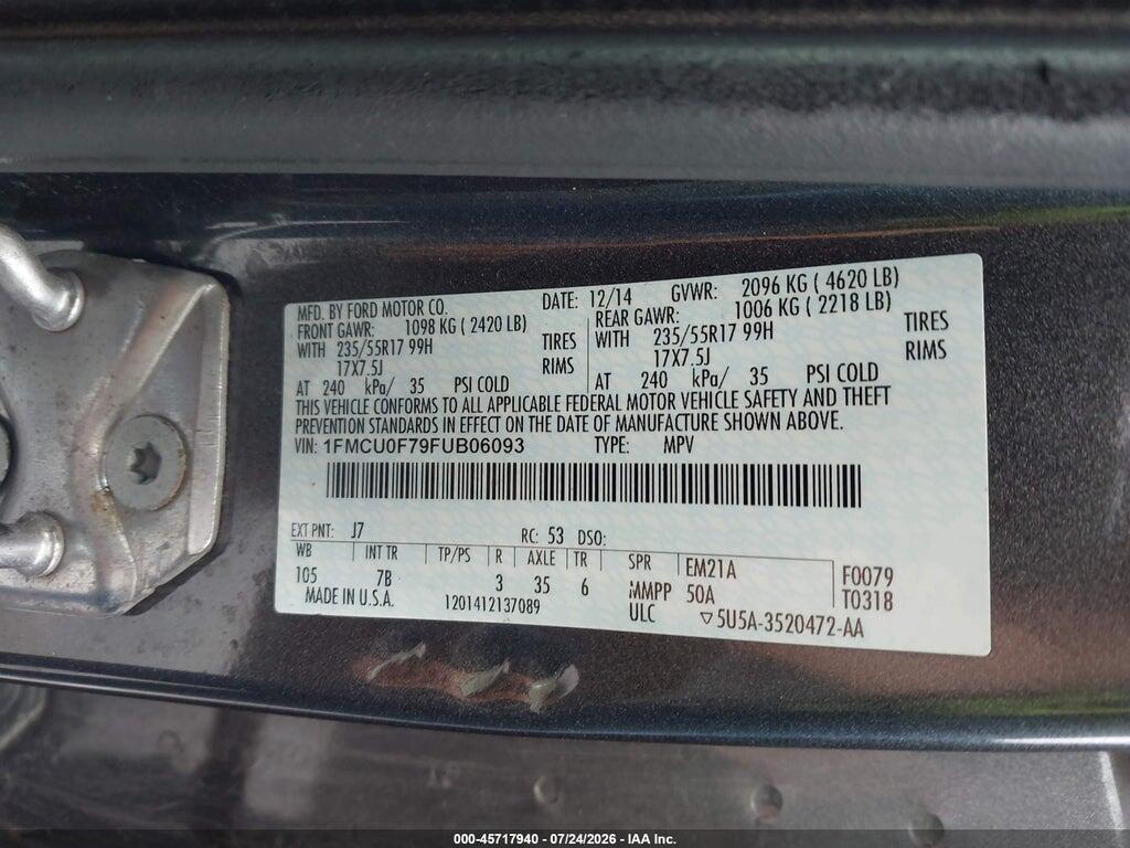 1FMCU0F79FUB06093 2015 FORD ESCAPE photo no. 9