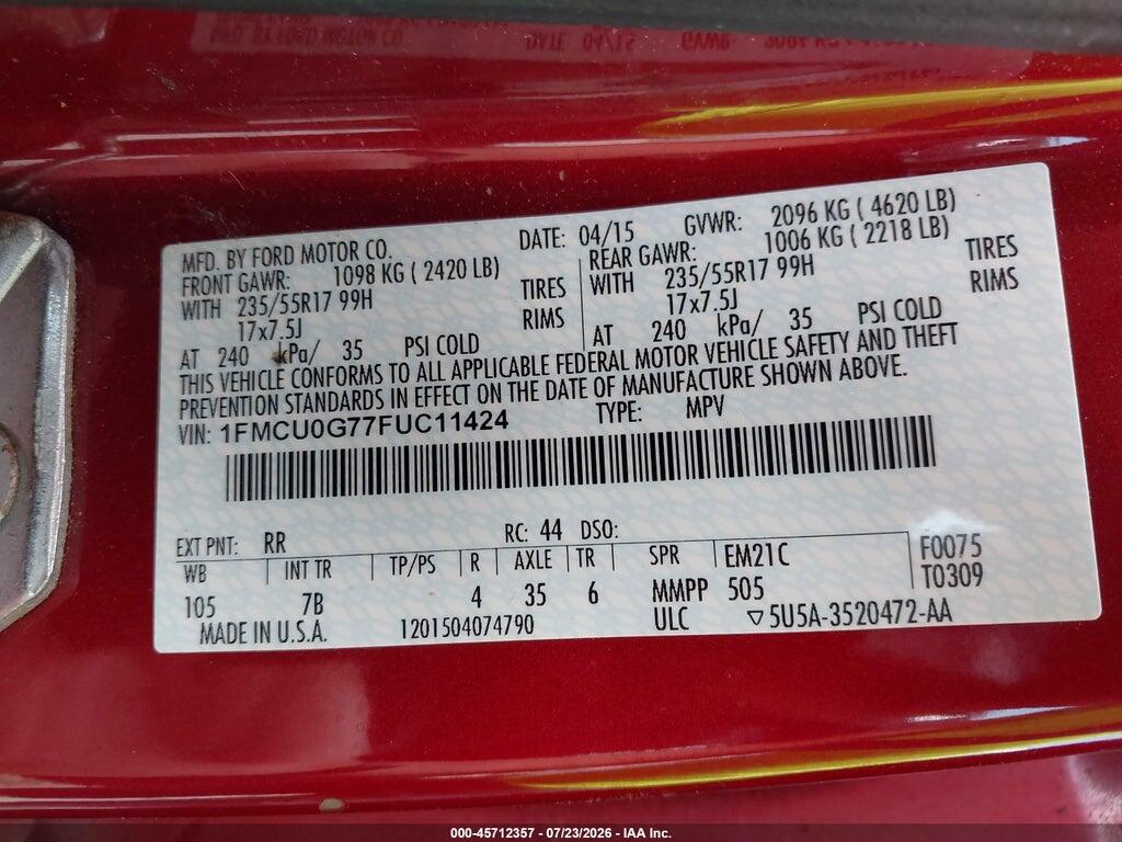 1FMCU0G77FUC11424 2015 FORD ESCAPE photo no. 9