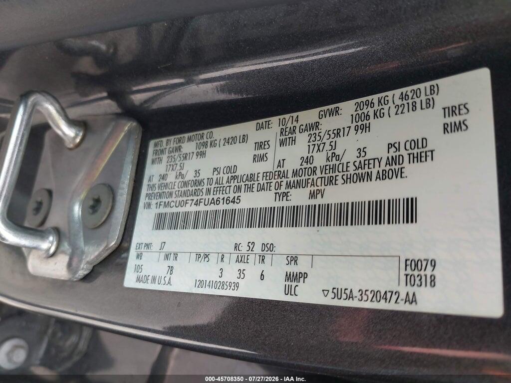 1FMCU0F74FUA61645 2015 FORD ESCAPE photo no. 9