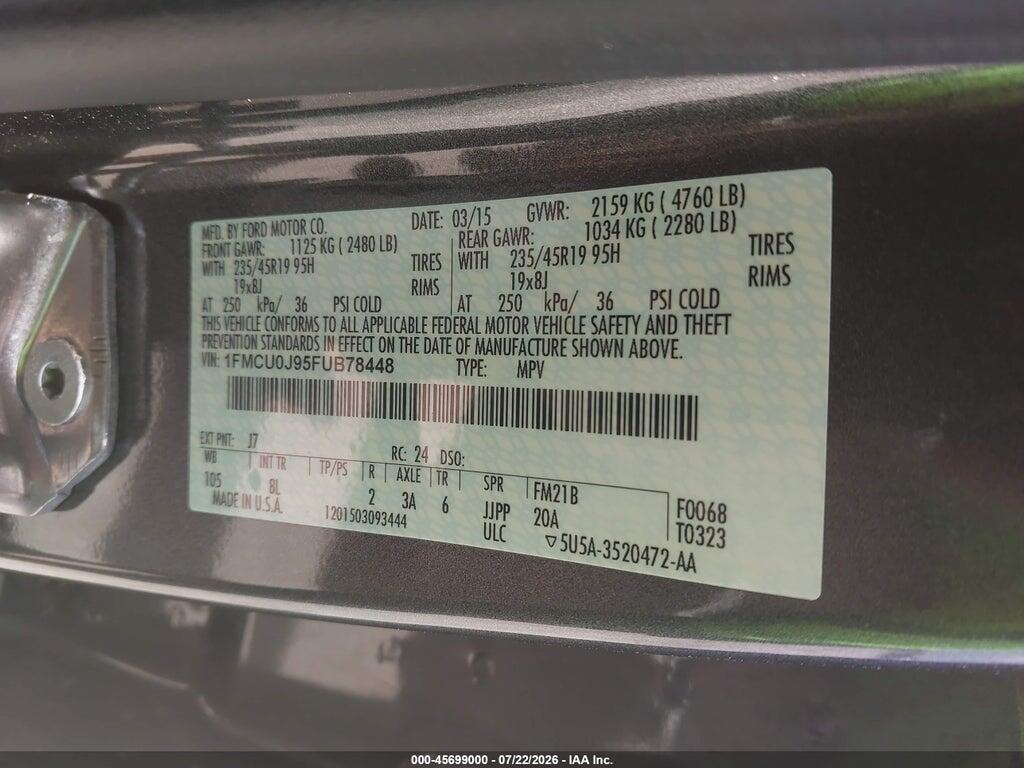 1FMCU0J95FUB78448 2015 FORD ESCAPE photo no. 9