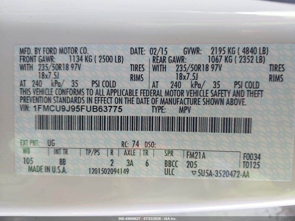 1FMCU9J95FUB63775 2015 FORD ESCAPE photo no. 9