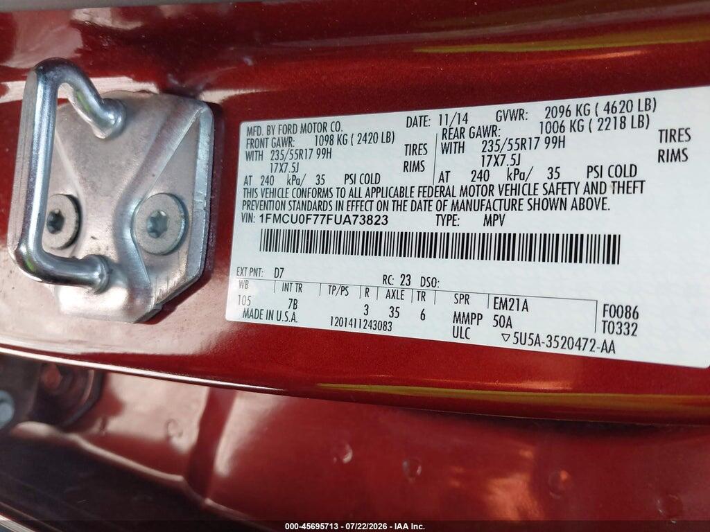 1FMCU0F77FUA73823 2015 FORD ESCAPE photo no. 9