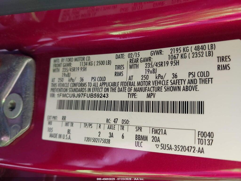 1FMCU9J97FUB59243 2015 FORD ESCAPE photo no. 9