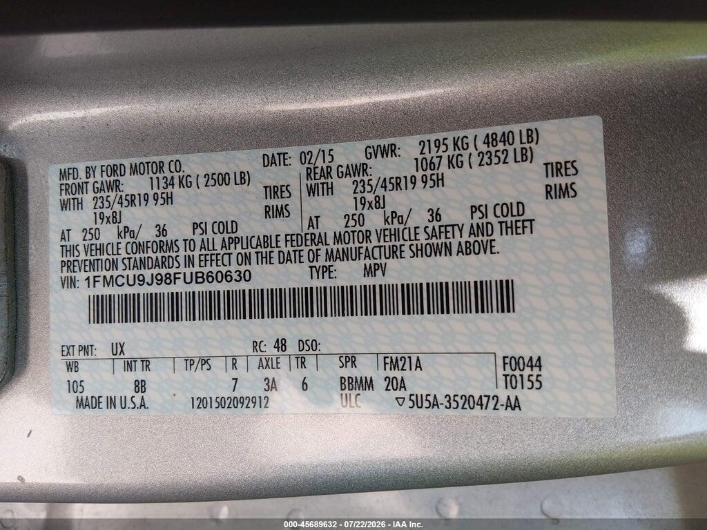 1FMCU9J98FUB60630 2015 FORD ESCAPE photo no. 9