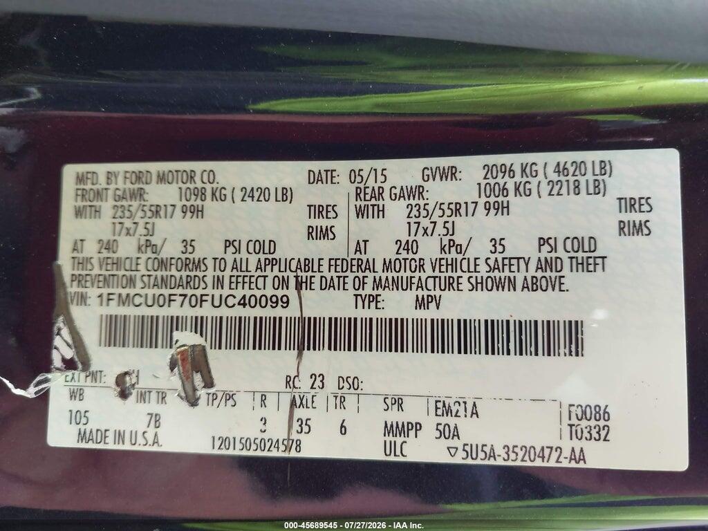 1FMCU0F70FUC40099 2015 FORD ESCAPE photo no. 9
