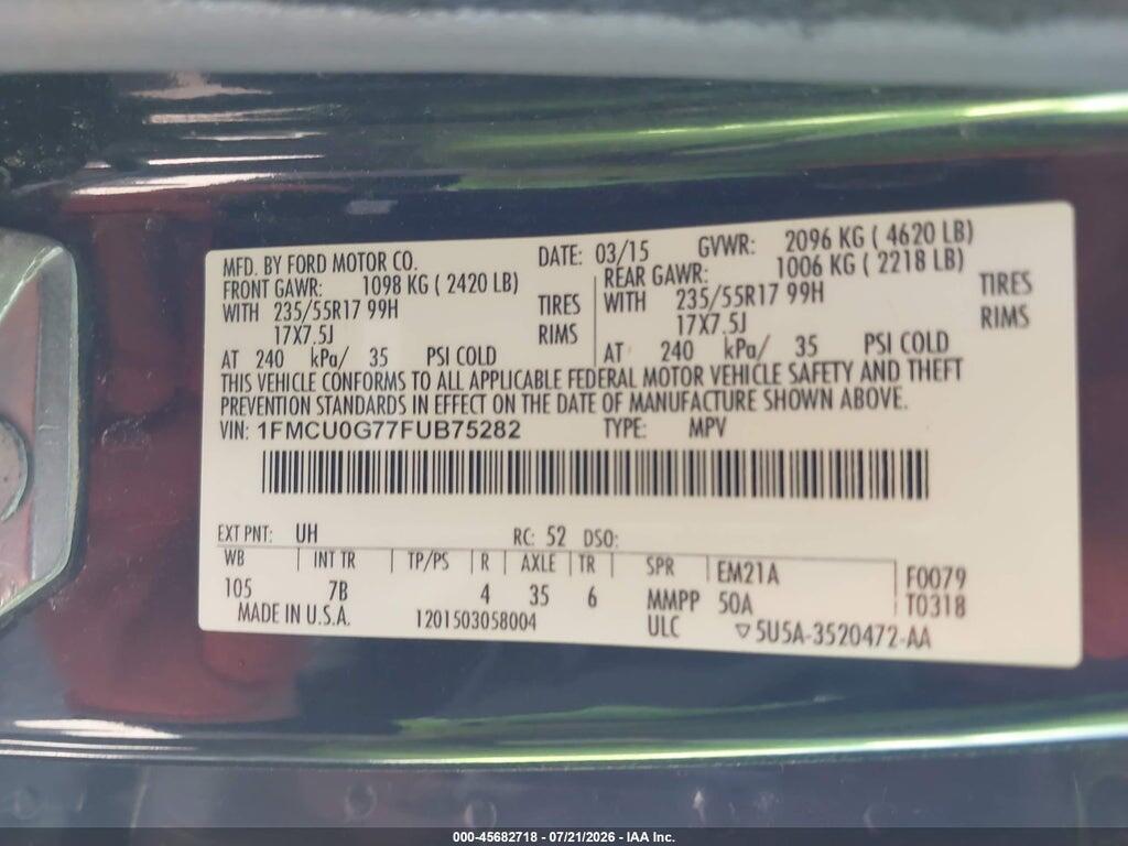1FMCU0G77FUB75282 2015 FORD ESCAPE photo no. 9