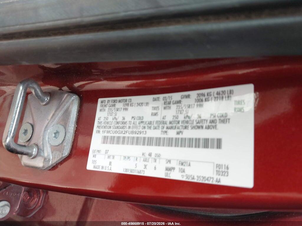 1FMCU0GX2FUB92913 2015 FORD ESCAPE photo no. 9