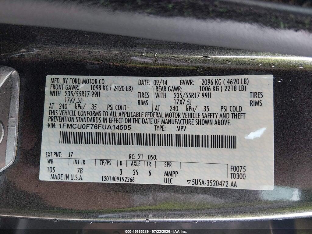 1FMCU0F76FUA14505 2015 FORD ESCAPE photo no. 9