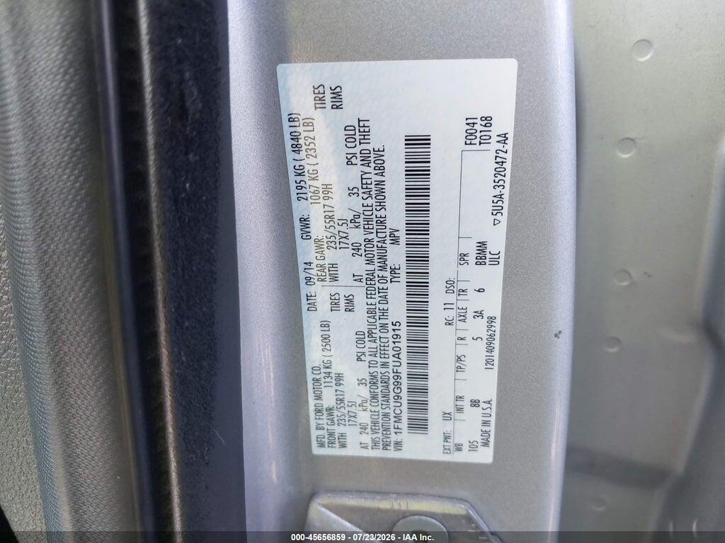 1FMCU9G99FUA01915 2015 FORD ESCAPE photo no. 9