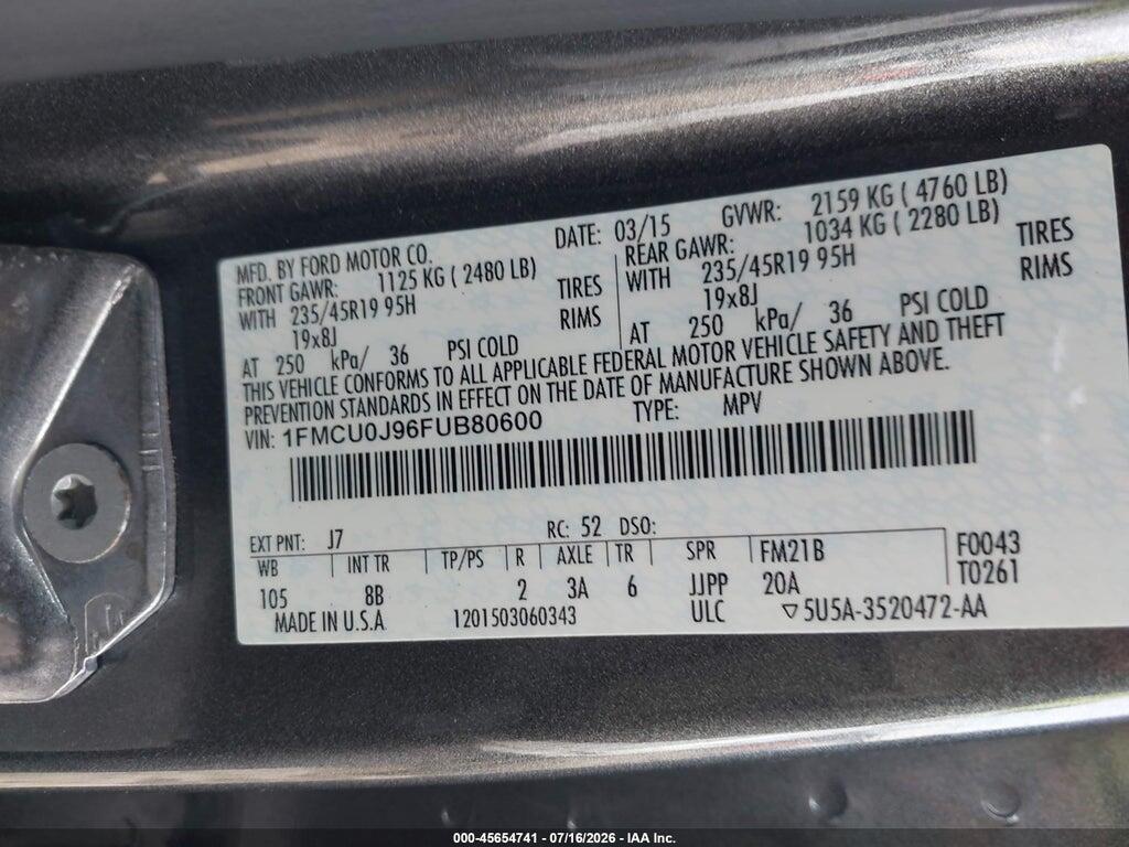 1FMCU0J96FUB80600 2015 FORD ESCAPE photo no. 9