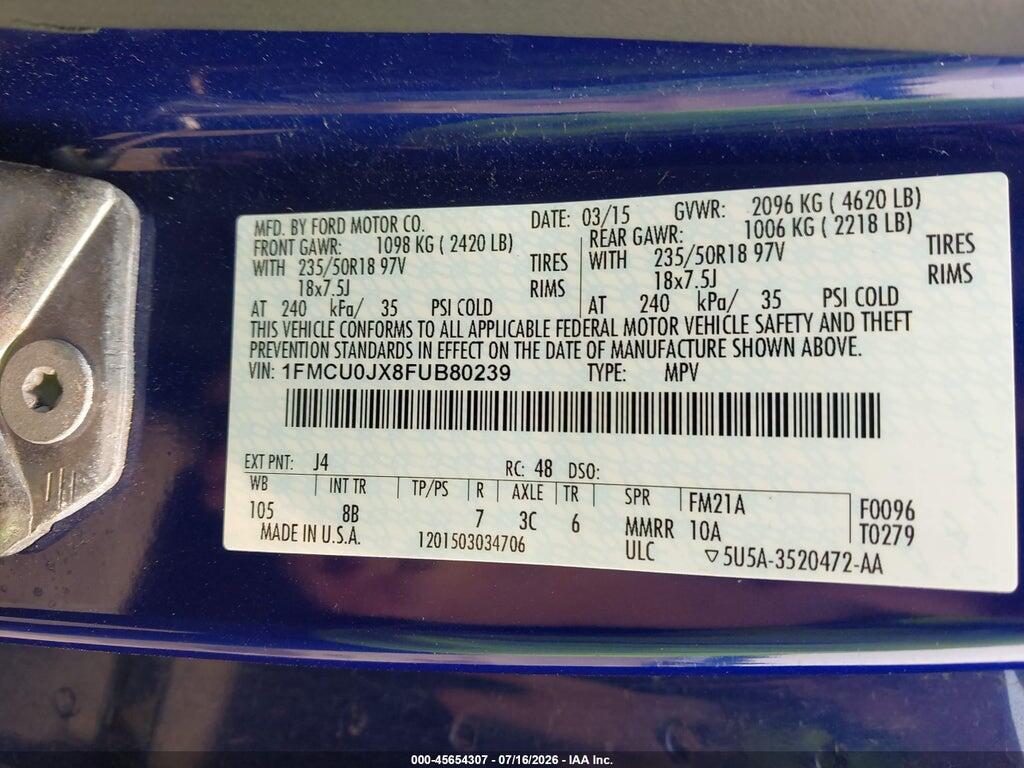 1FMCU0JX8FUB80239 2015 FORD ESCAPE photo no. 9