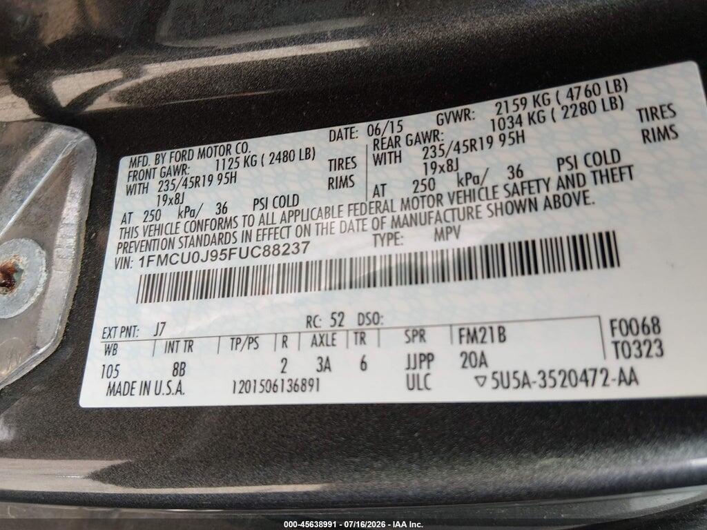 1FMCU0J95FUC88237 2015 FORD ESCAPE photo no. 9