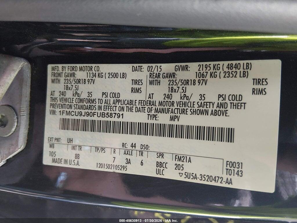 1FMCU9J90FUB58791 2015 FORD ESCAPE photo no. 9