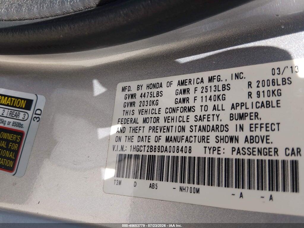 1HGCT2B89DA008408 2013 HONDA ACCORD photo no. 9