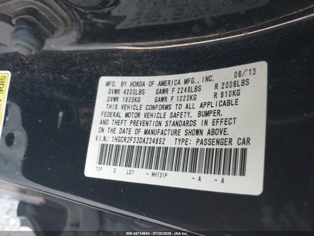 1HGCR2F33DA234652 2013 HONDA ACCORD photo no. 9