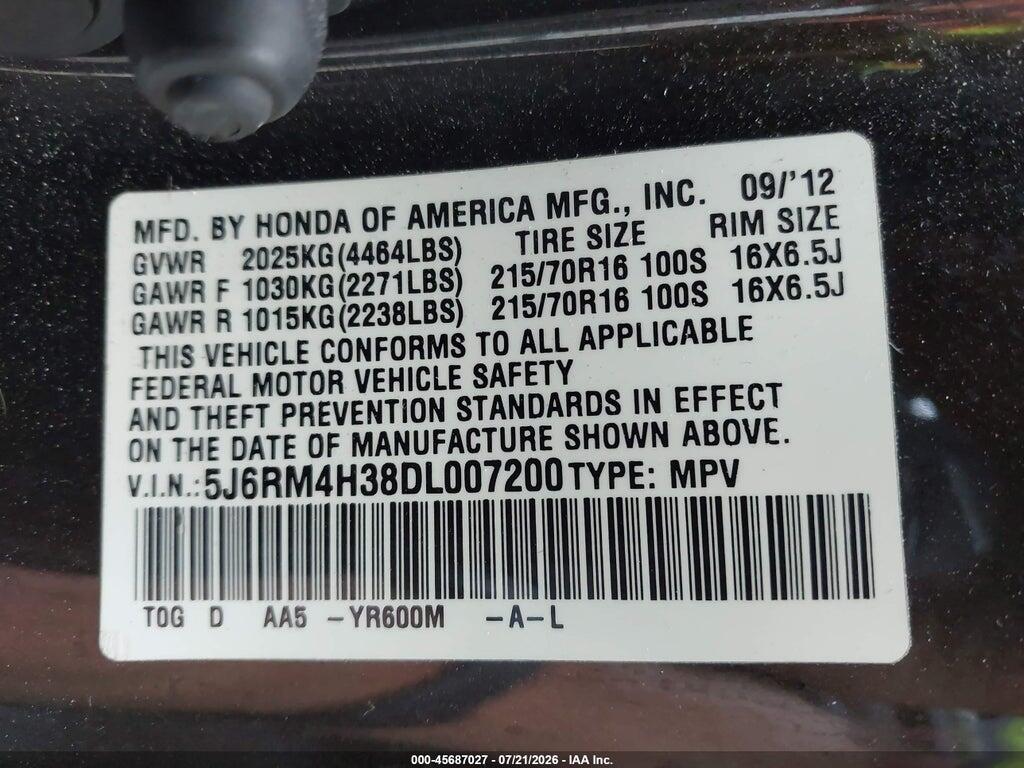 5J6RM4H38DL007200 2013 HONDA CR-V photo no. 9