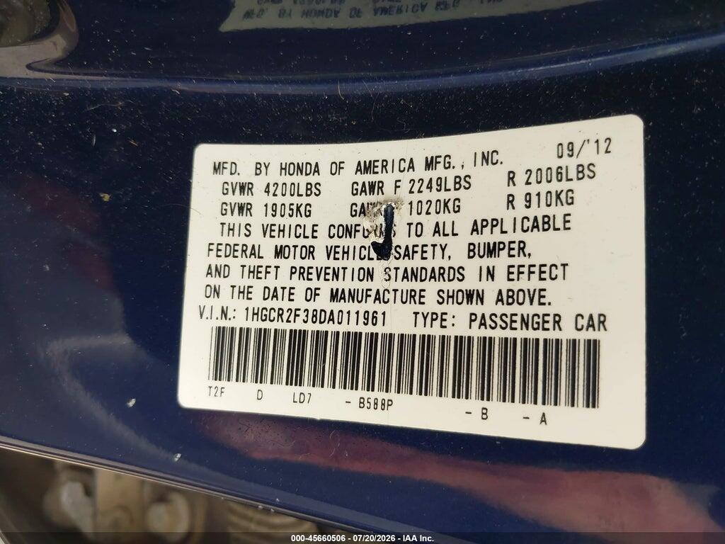 1HGCR2F38DA011961 2013 HONDA ACCORD photo no. 9