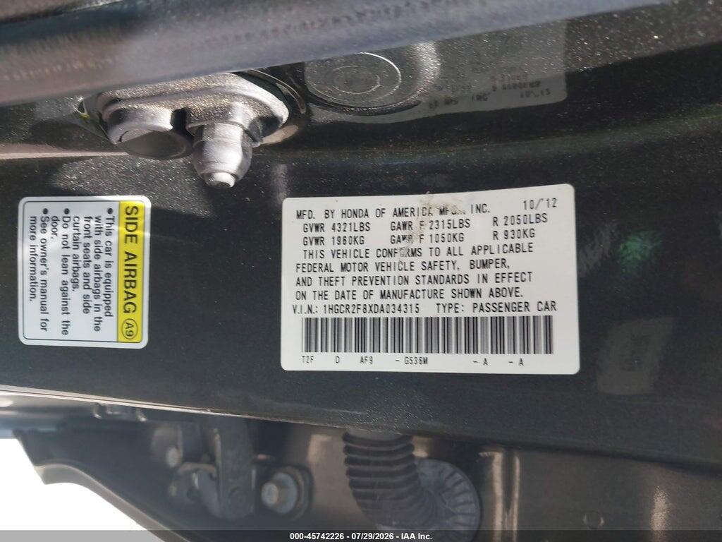 1HGCR2F8XDA034315 2013 HONDA ACCORD photo no. 9