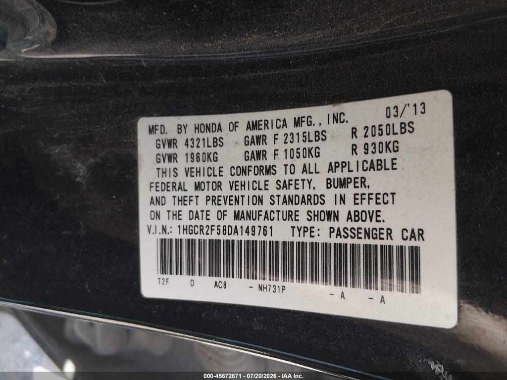 1HGCR2F58DA149761 2013 HONDA ACCORD photo no. 9