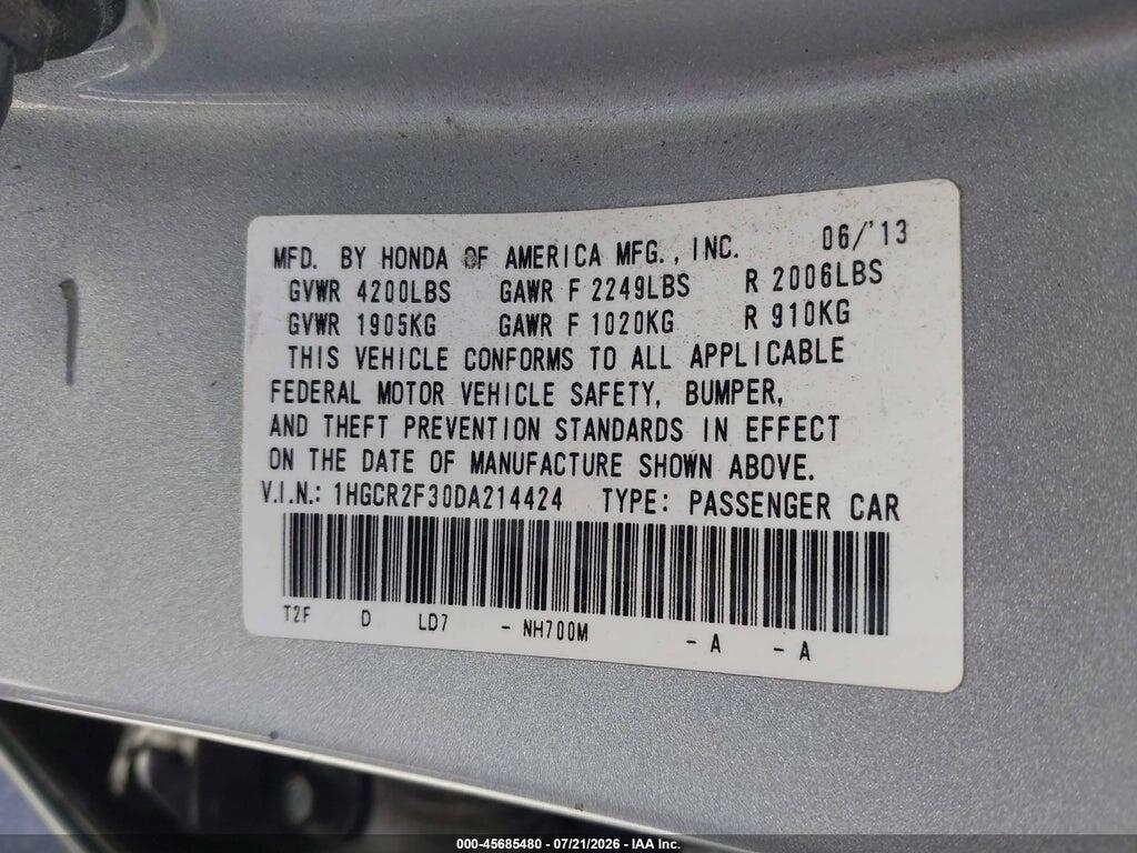1HGCR2F30DA214424 2013 HONDA ACCORD photo no. 9