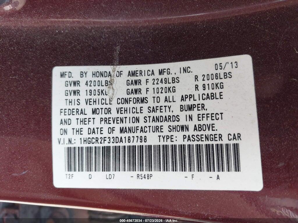 1HGCR2F33DA187798 2013 HONDA ACCORD photo no. 9