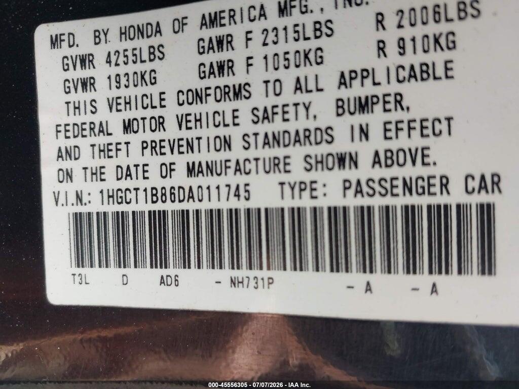 1HGCT1B86DA011745 2013 HONDA ACCORD photo no. 9